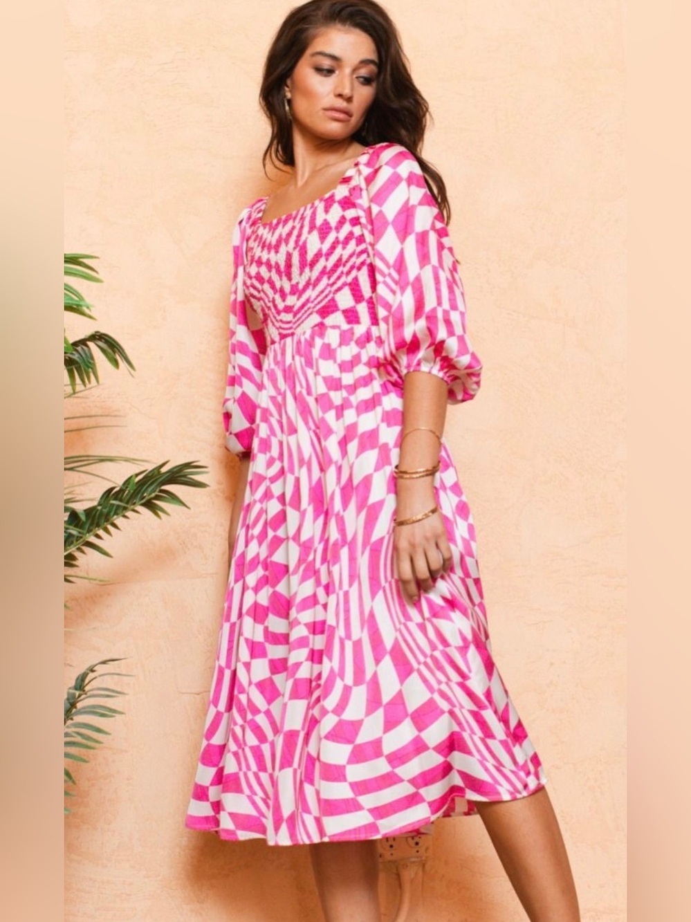 Oddy Pink Geometric Midi Dress NWT